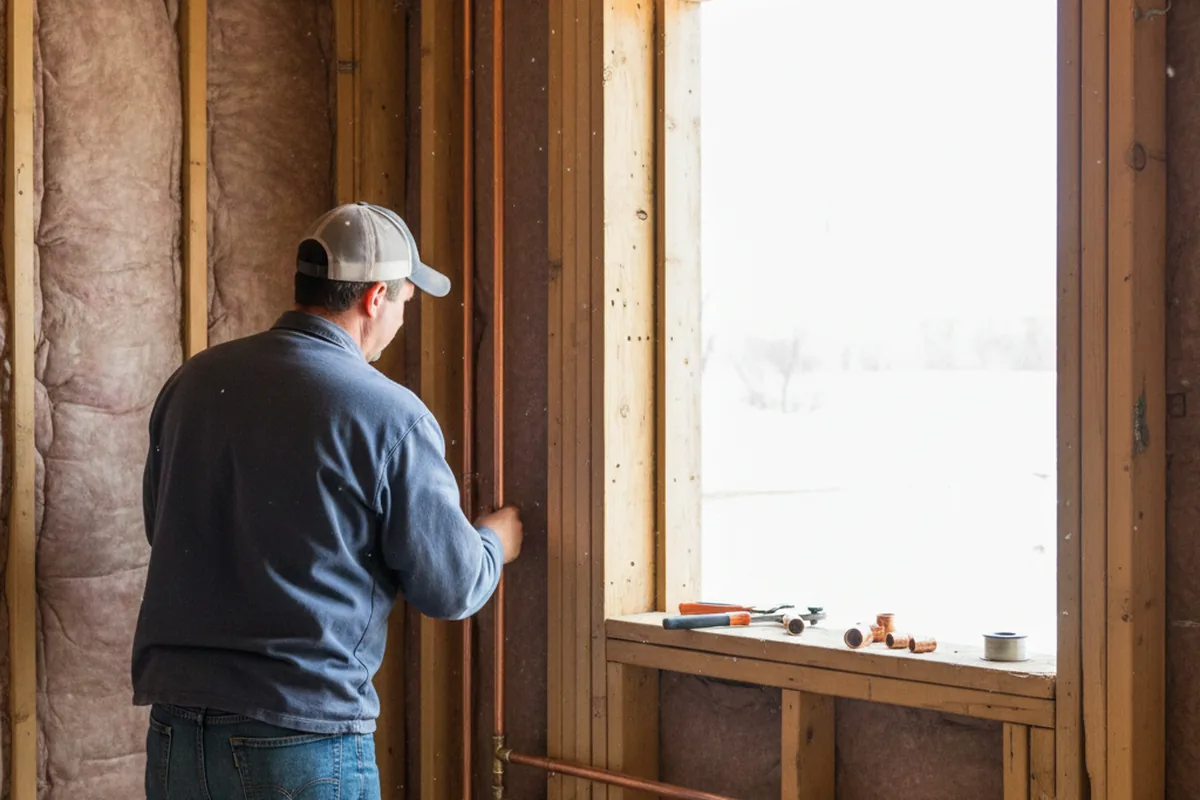 Licensed plumber running new copper supply lines in a Harbert home