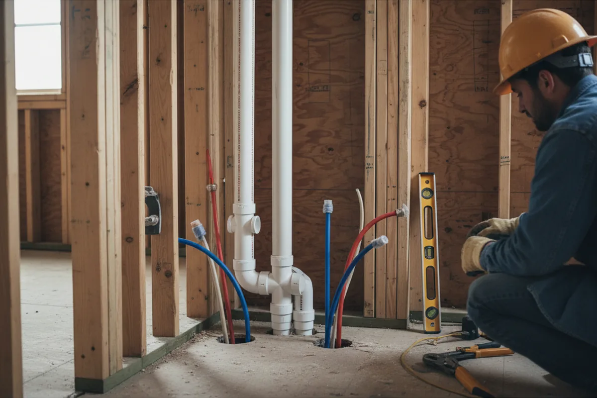 Drain and supply rough-in during Sump Pump Repair in Harbert